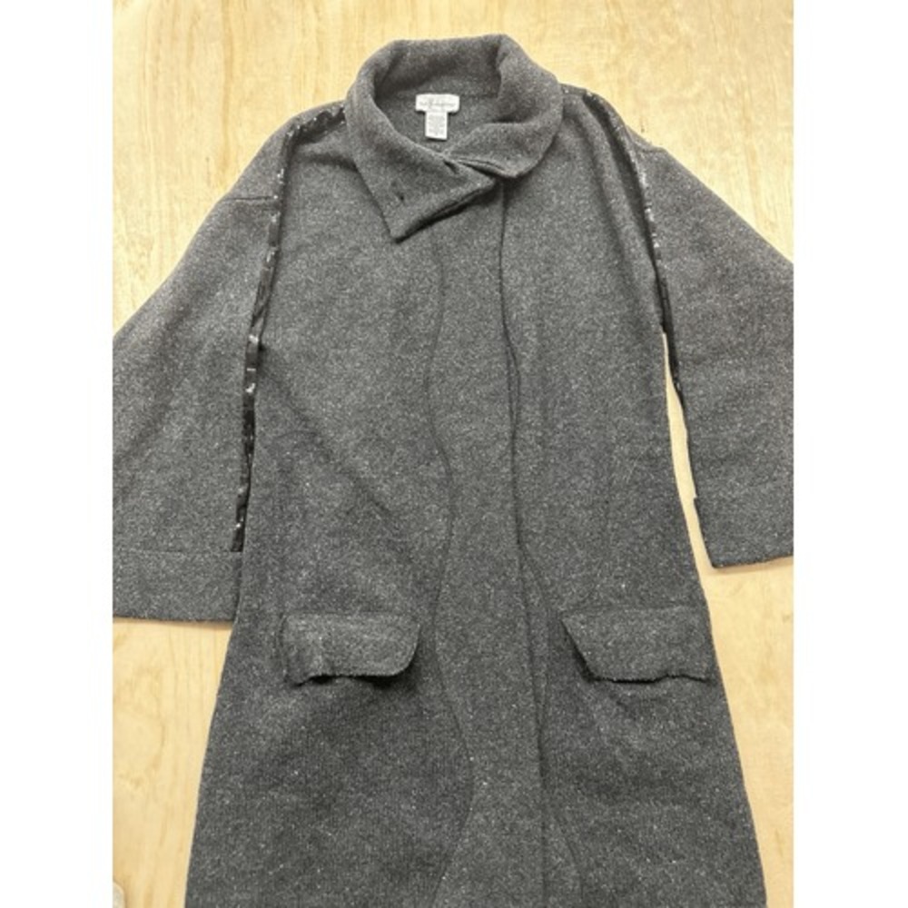 Soft Surroundings Merino Wool Long Cardigan‎ Sweater Gray Sequin Trim Size M